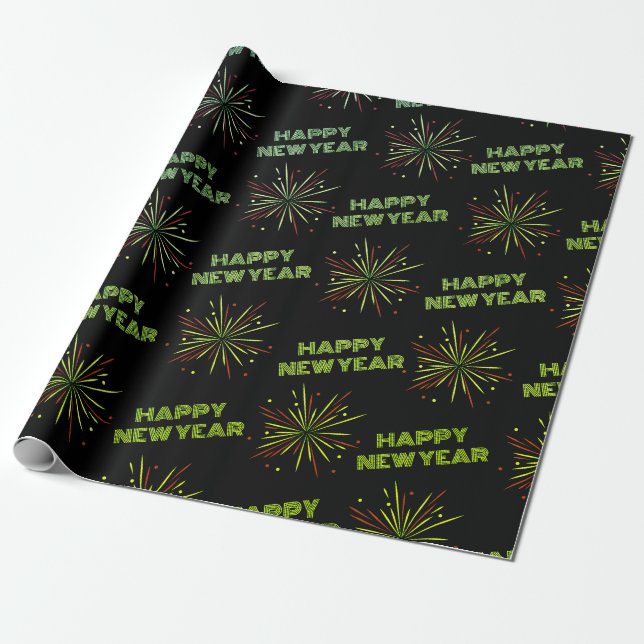 Happy New Year Fireworks  Wrapping Paper (Unrolled)