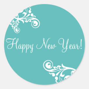 Happy New Year Flourish Envelope Sticker Seal