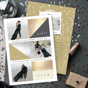 Happy New Year Foil Blocks Chic Holiday Photo Card