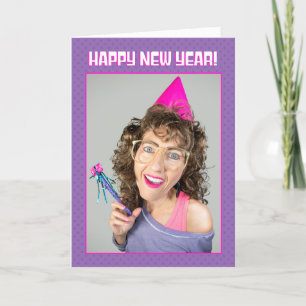 Happy New Year For Anyone 80s Big Hair Funny Woman Holiday Card