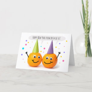 Happy New Year From Both of Us From Orange Couple  Holiday Card