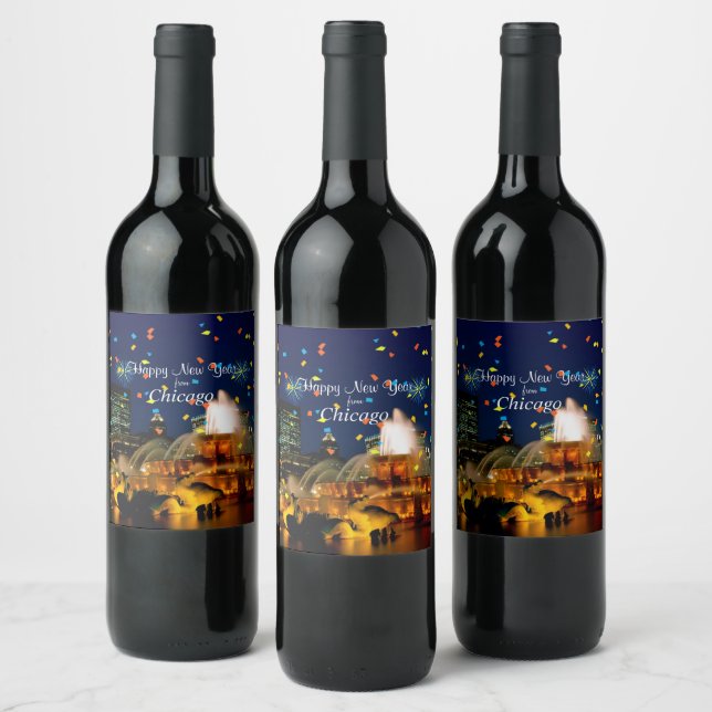 Happy New Year from Chicago Wine Label (Bottles)