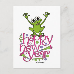 Happy new year from Frisky the Frog Holiday Postcard