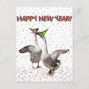 Happy New Year from Partying Geese Holiday Postcard