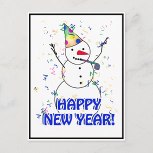 Happy New Year from the Celebrating Snowman Holiday Postcard