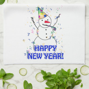 Happy New Year from the Celebrating Snowman Kitchen Towel