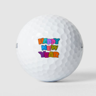 Happy New Year fun Cartoon Colourful Greeting Golf Balls