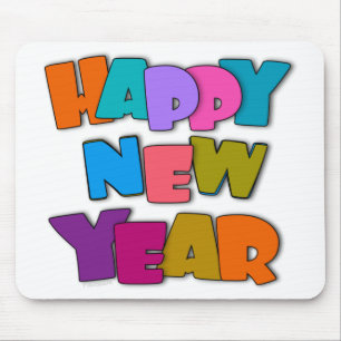 Happy New Year fun Cartoon Colourful Greeting Mouse Pad