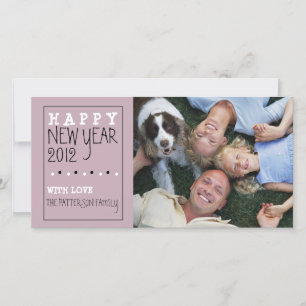 Happy New Year Fun Sketch Purple Black White Holiday Card