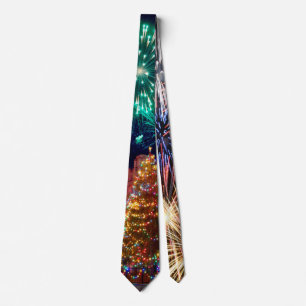 Happy New Year   Funny Fireworks Pattern Tie