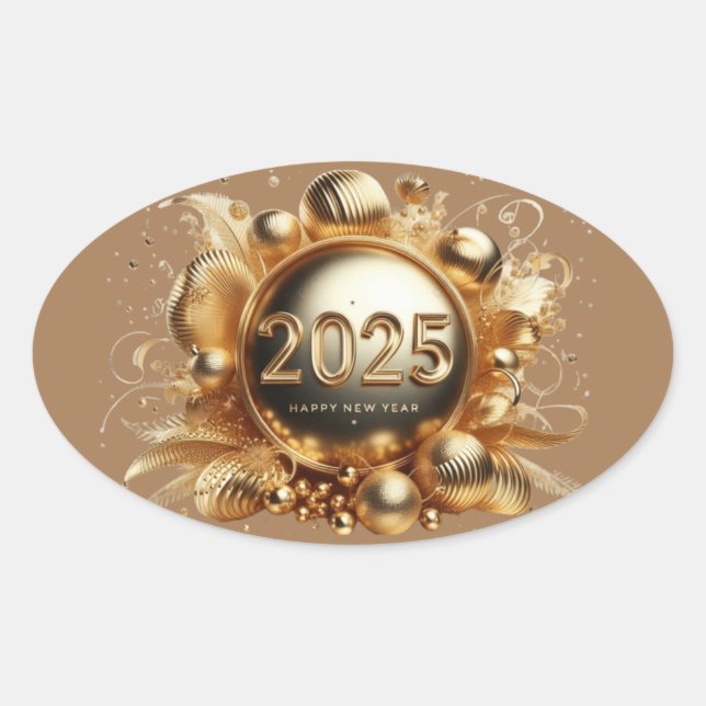 Happy new year gifts 2025 oval sticker (Front)