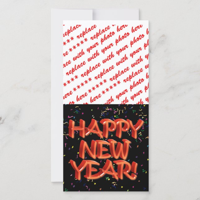 Happy New Year Glassy Red Text Holiday Card (Front)