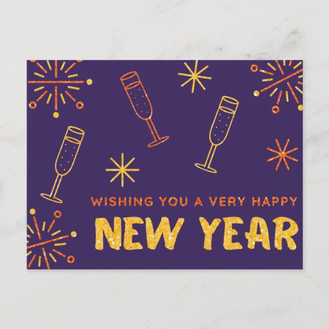 Happy New Year Glitter Postcard (Front)