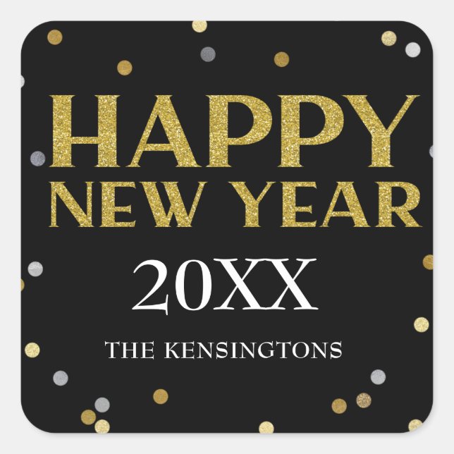 Happy New Year Glitter Sparkle Confetti Square Sticker (Front)