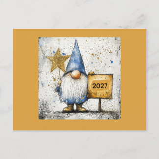Happy New Year Gnome, 2027, Holiday Postcard