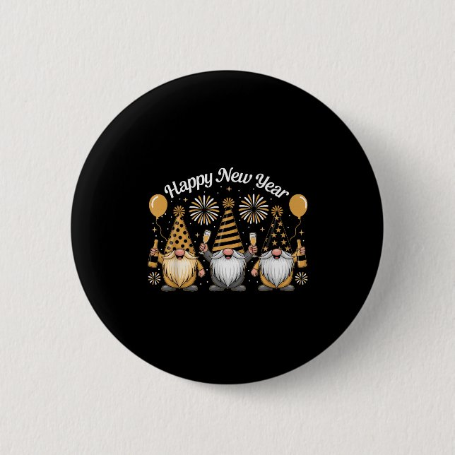 Happy New Year Gnome Confetti Fireworks New Year's 2 Inch Round Button (Front)