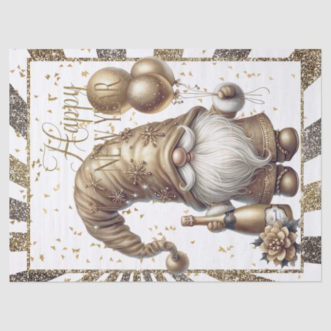 Happy New Year Gnome Tissue Paper (Front)