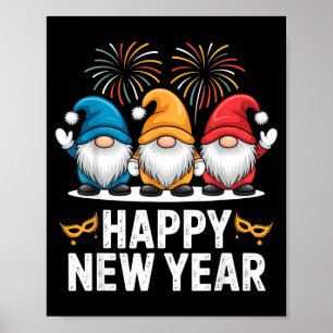 Happy New Year Gnomes For Party Lovers And Festive Poster