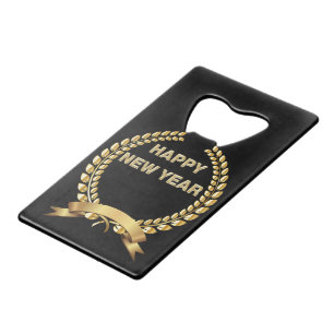 Happy New Year Gold And Black Credit Card Bottle Opener