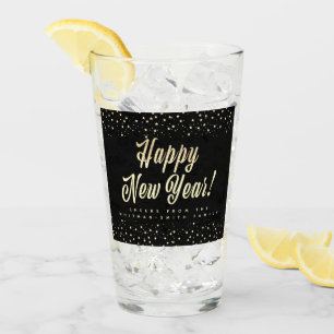 Happy New Year Gold Black Glass