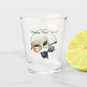 Happy New Year Gold Black Mask Shot Glass