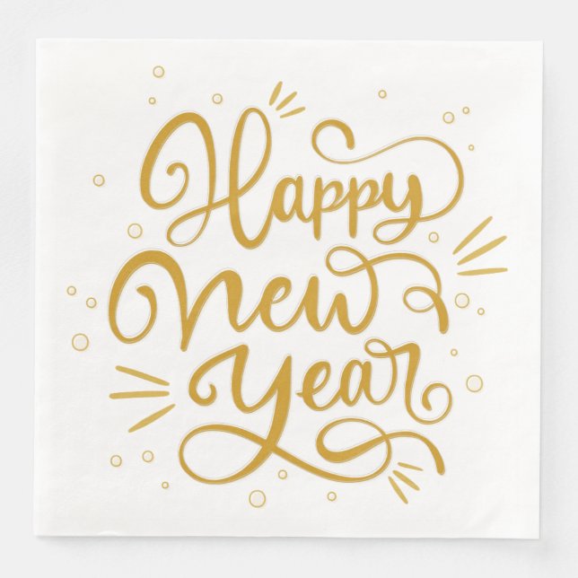 Happy New Year Gold Calligraphy Script Napkin (Front)