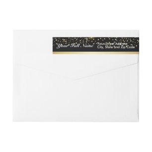Happy New Year Gold Confetti Bokeh Lights Pattern Wrap Around Label