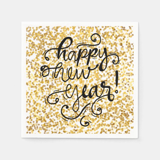 Happy New Year Gold Confetti Holiday Napkin (Front)