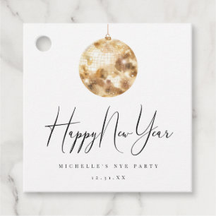 Happy New Year Gold Disco Ball Favour Tags