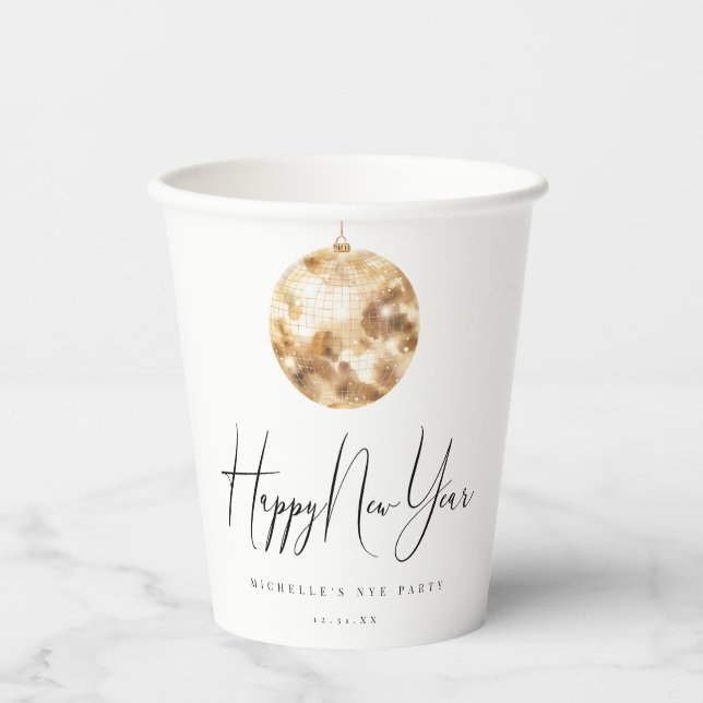 Happy New Year Gold Disco Ball Paper Cups (Front)