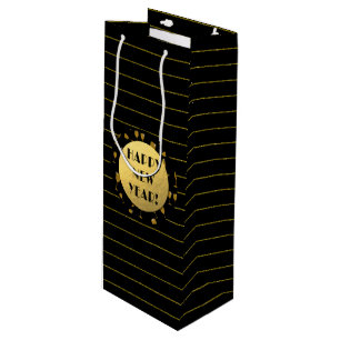 Happy New Year, Gold Foil, Black Wine Gift Bag
