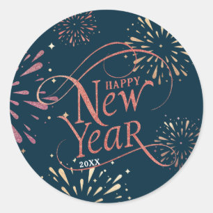 Happy New Year Gold Foil Script Classic Round Sticker