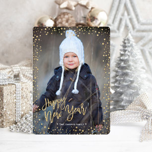 Happy New Year   Gold   Glitter Dots   Photo Card