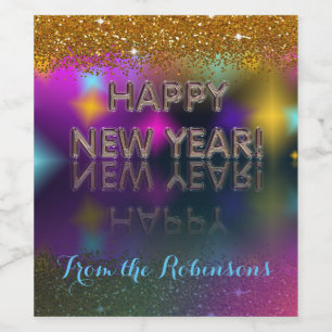 Happy New Year! Gold Glitter   Personalize It! Wine Label