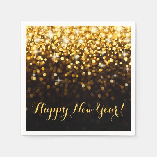 Happy New Year Gold Glitter Sparkle New Years Eve Disposable Napkins