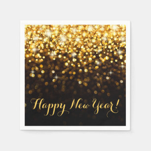 Happy New Year Gold Glitter Sparkle New Years Eve Napkin