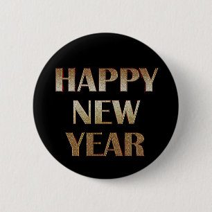 Happy New Year Gold Metallic Text Image 2 Inch Round Button