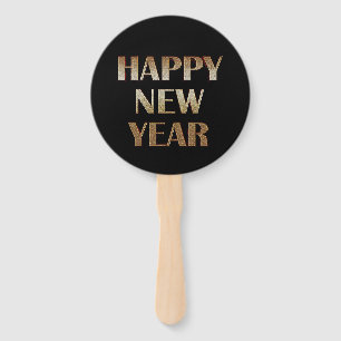 Happy New Year Gold Metallic Text Image Hand Fan