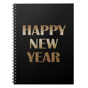 Happy New Year Gold Metallic Text Image Notebook