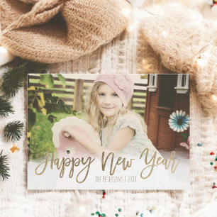 Happy New Year gold modern typography photo Holiday Card