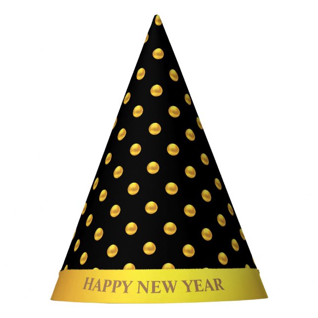 Happy New Year & Gold Polka Dots Party Hat (Front)