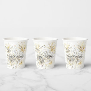 Happy New Year Gold Silver Fireworks Paper Cups