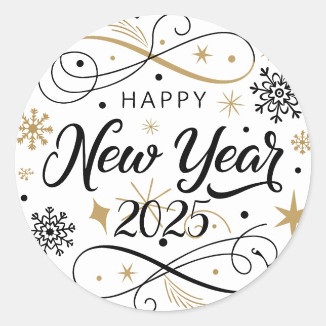 Happy New Year Gold Snowflake Classic Round Sticker (Front)