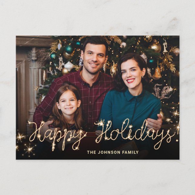 Happy New Year Gold Sparkle Script PHOTO Greeting Postcard (Front)