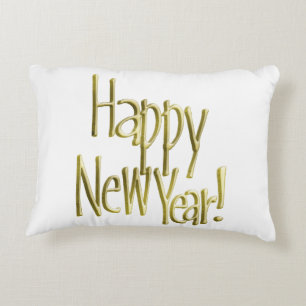 Happy New Year - Gold Text (Add Background Colour) Decorative Pillow