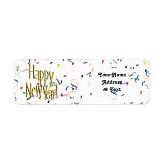 Happy New Year - Gold Text on White Confetti