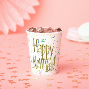 Happy New Year - Gold Text Paper Cups