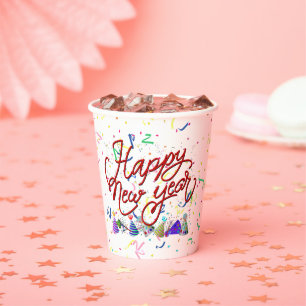 Happy New Year - Gold Text Paper Cups