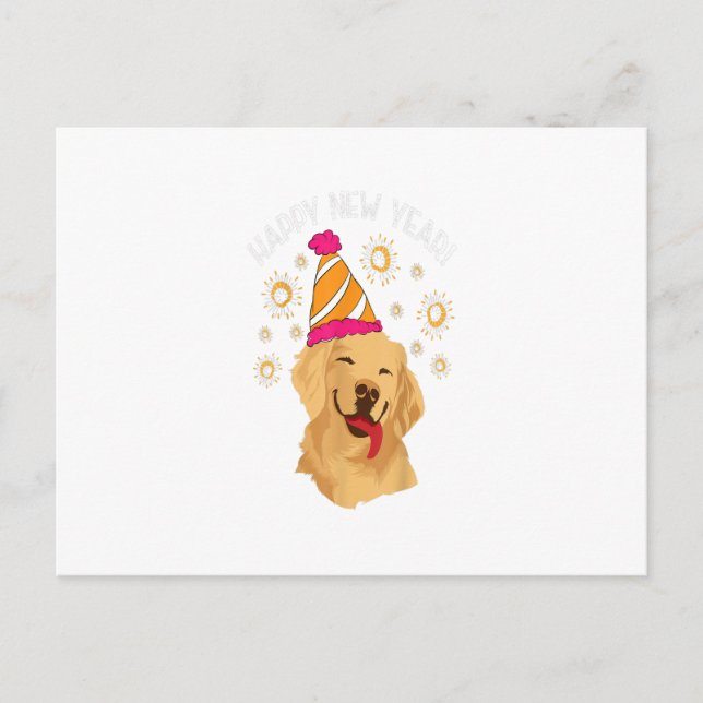 Happy New Year Golden Retriever Fireworks Sparkle Postcard (Front)