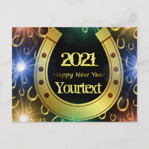 happy new year, golden text 2021, personalize postcard